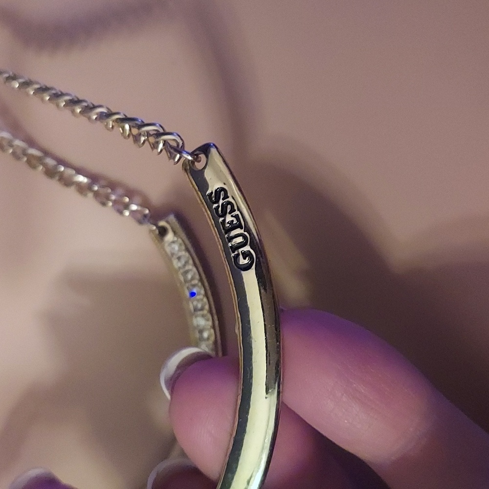 Guess EUC+ Double Layer Gold Toned Necklace w Rhinestone Accents - Picture 3 of 4